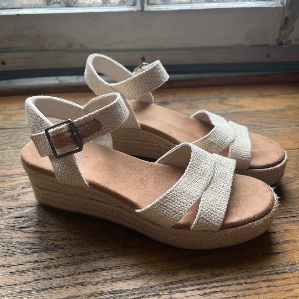 Toms Audrey Wedge Espadrille Sandals - Women Size 6 - Tan/Gold